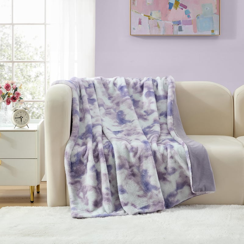 Betsey Johnson Faux Fur Reversible Throw Blanket - Sunset Tie Dye