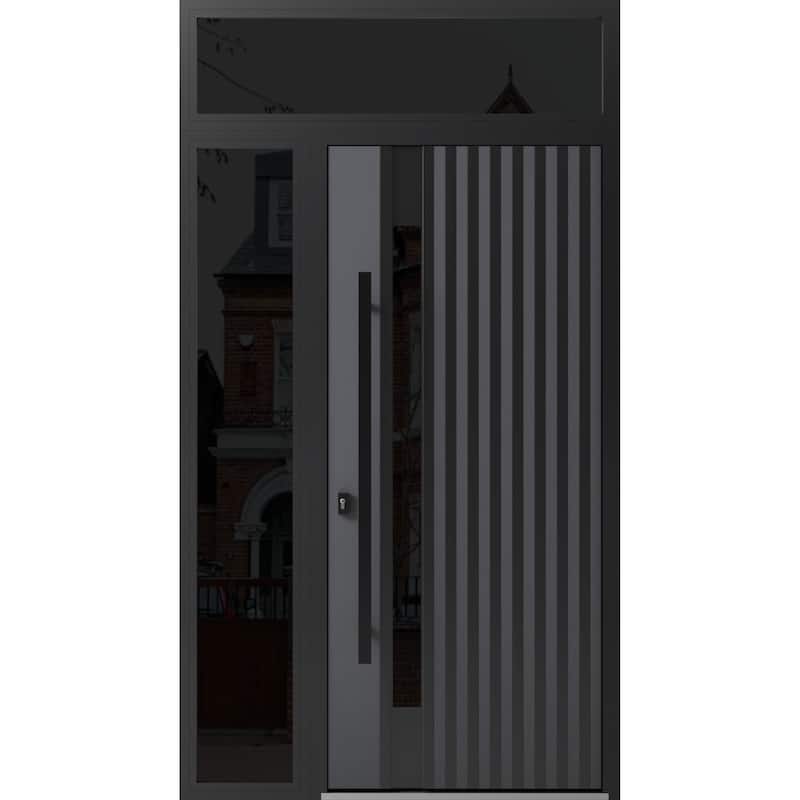 Front Exterior Prehung Steel Door Ronex 0144 Grey Entry Metal Painted W36xH80 Left hand Inswing - Grey - 48 x 96