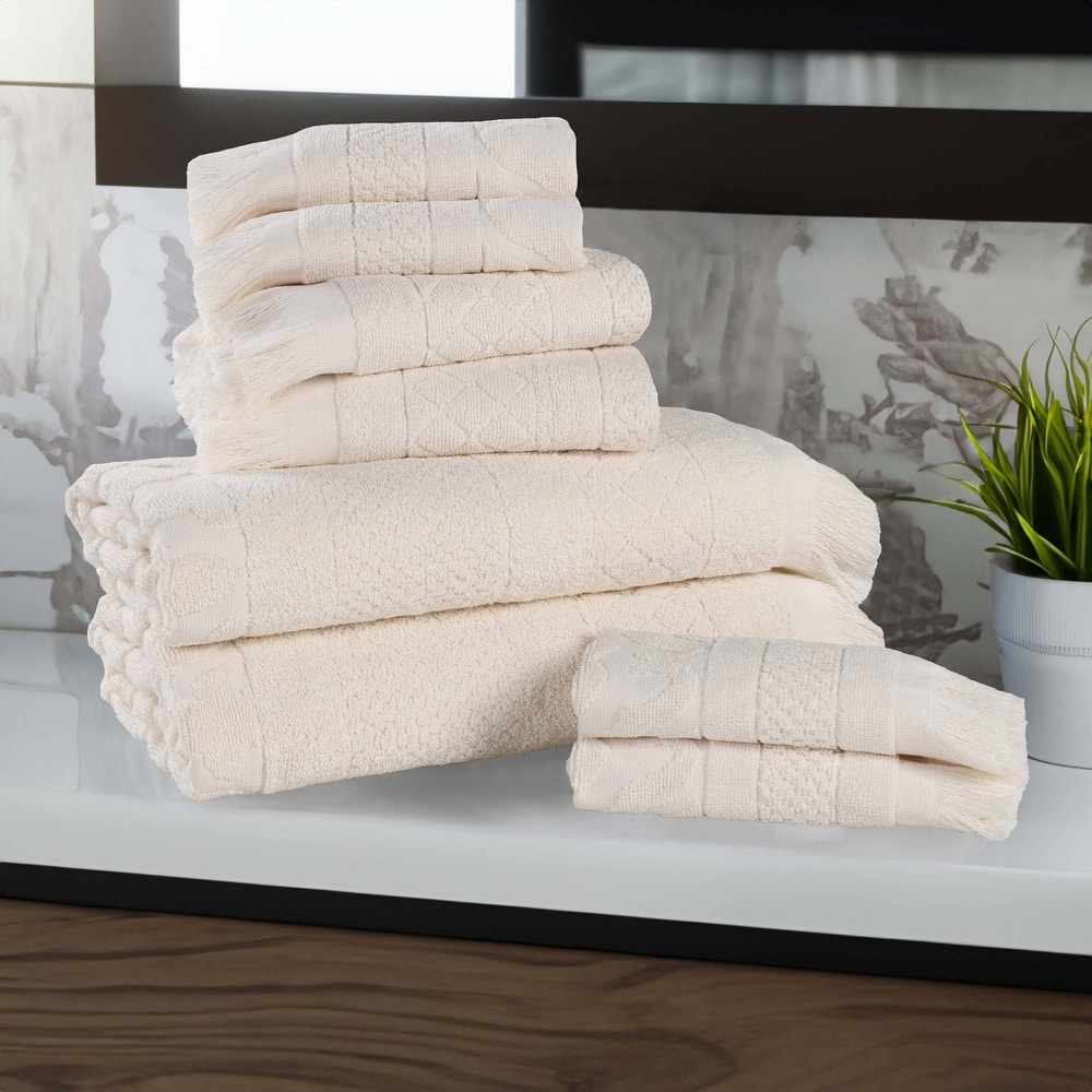 Superior Rolla Cotton Geometric Jacquard Plush Soft 8 Piece Towel Set