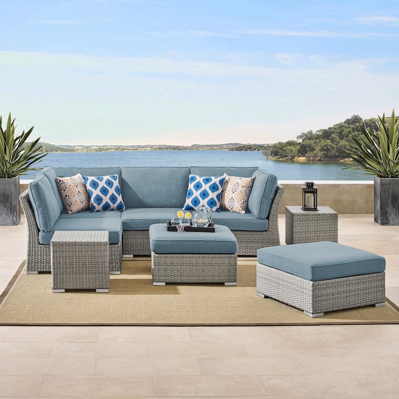 Corvus 8-piece Aluminum Wicker Patio Sectional Conversation Set - Blue