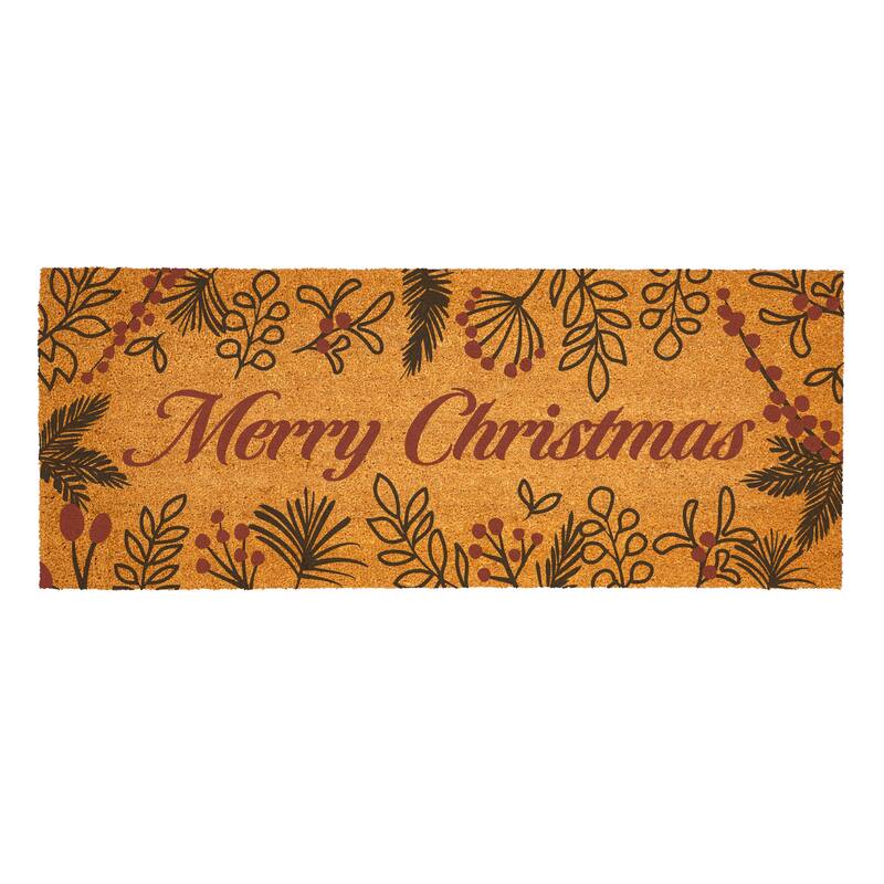 Festive Foliage Coir Door Mat - "Merry Christmas" - 60"x24"