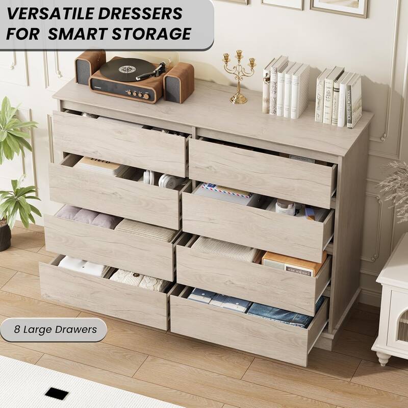8 Drawer Dresser for Bedroom, Wide Black Chest with Spacious Top, Modern Wooden Organizer for Closet, Living Room