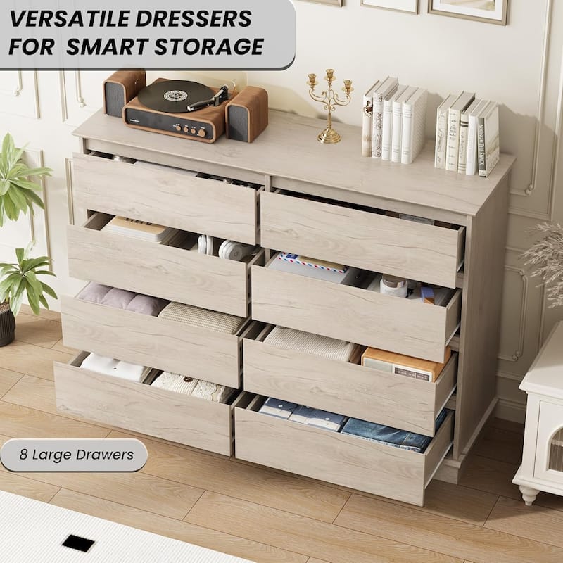 8 Drawer Dresser for Bedroom, Wide Wooden Chest of Drawers with Wide Top for Closet