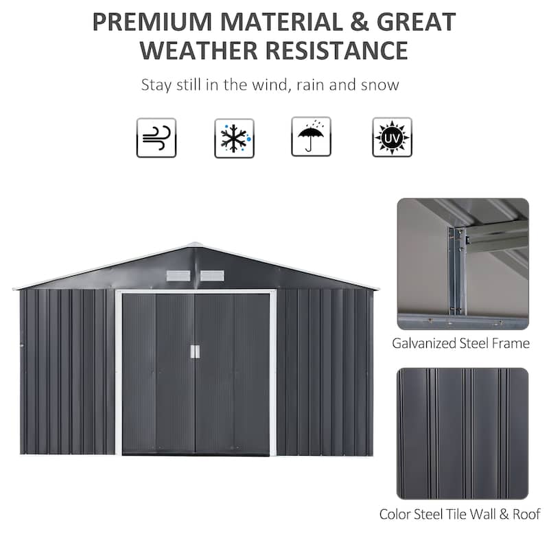 Outsunny 11' x 9' Dark Grey Metal Garden Shed