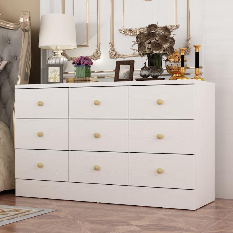 white and gold dresser for sale 9-Drawer White Dresser with Gold Knobs – Modern Storage Solution