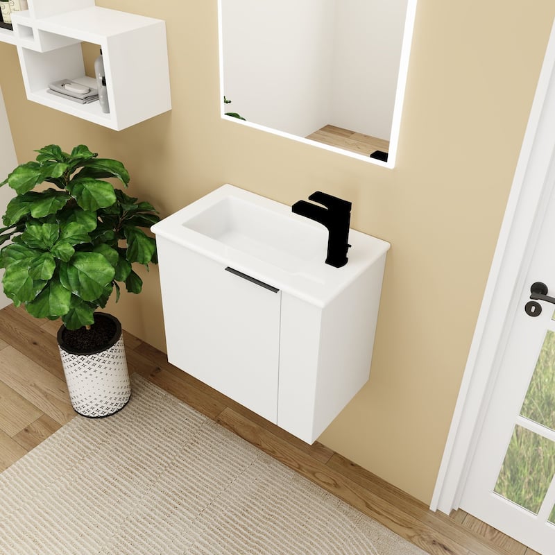22 inch Plywood Wall Mounted Bathroom Vanity Set with Doors and Integrated Ceramic Sink