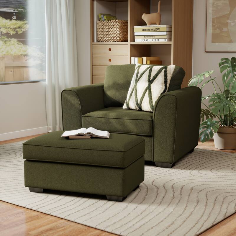 Roundhill Furniture Marvella 3-Piece Living Room Set, Sofa, Loveseat, and Chair with Mosswood Chenille Upholstery