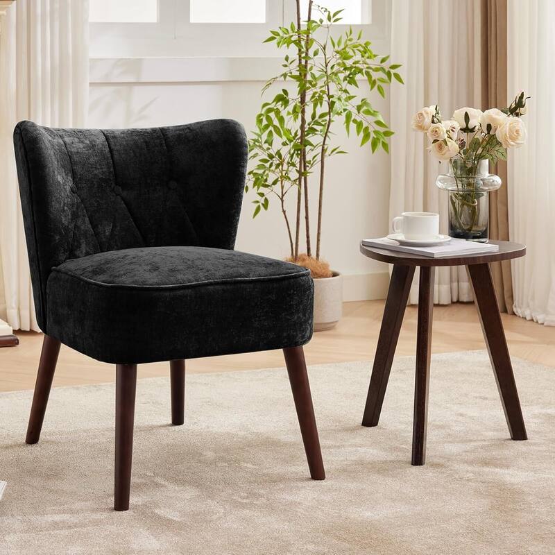 Mid-Century Fabric Accent Kitchen Dining Chairs for Living Room, Bedroom - Black