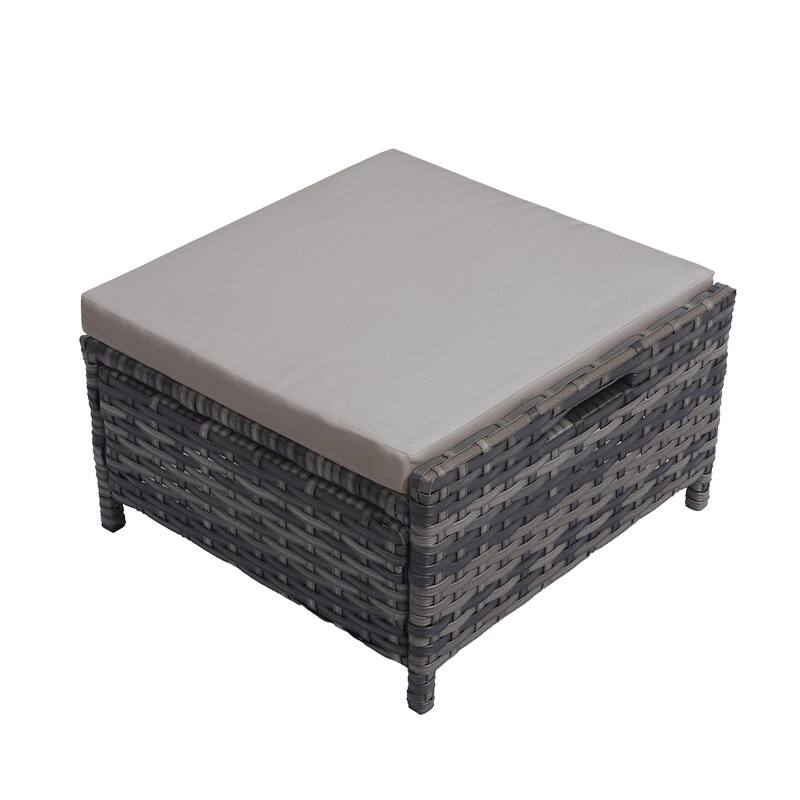 5-Piece PE Rattan Outdoor Patio Set with 2 Chairs, 2 Ottomans, Coffee Table