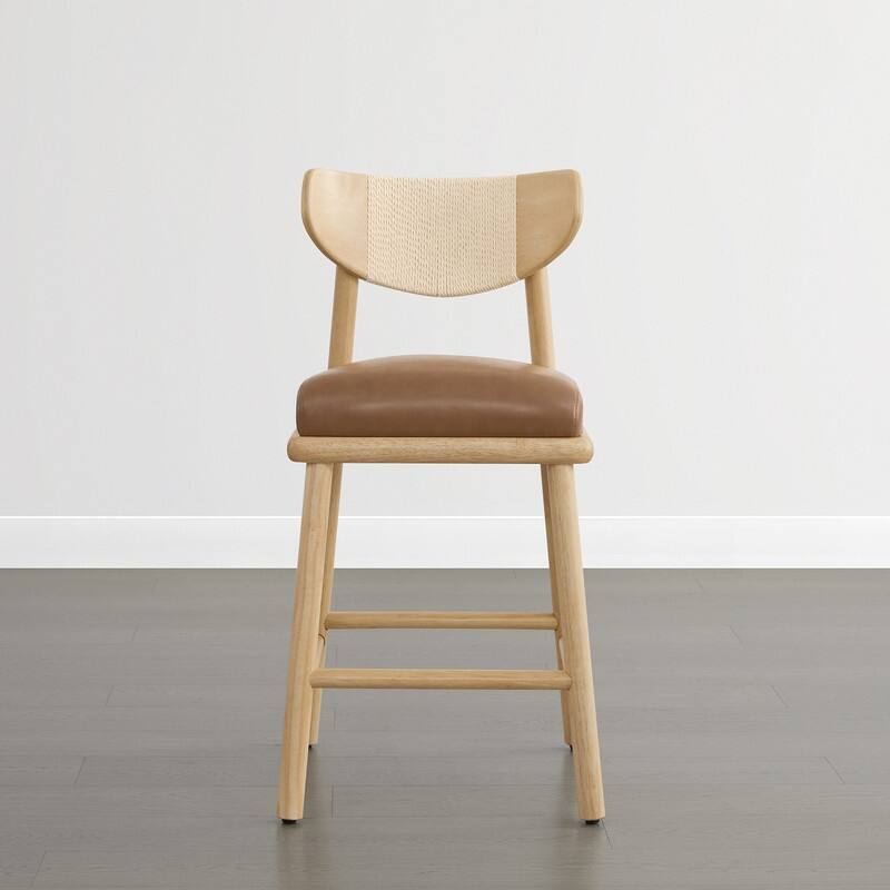 Spruce & Spring Boho Woven Bar Stool with Curved Back