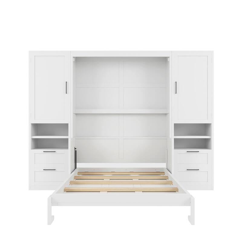 Superior Quality Full Size Murphy Bed Wall Bed with Closet, Drawers & Shelves, Multifunctional Space-Saving Solution, Gray