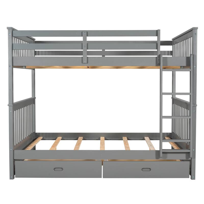 Full-Over-Full Bunk Bed with Ladders and Two Storage Drawers