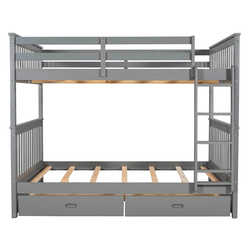 Wooden Bunk Bed with Ladders and 2 Storage Drawers