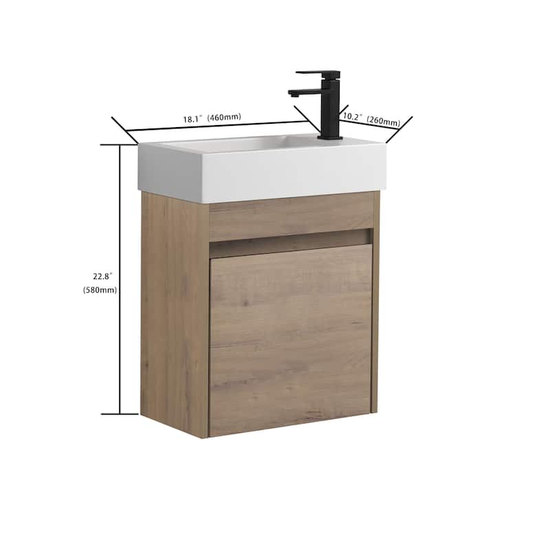 Wall 18'' Single Bathroom Vanity with Sink and Resin Vanity Top - Imitative Oak