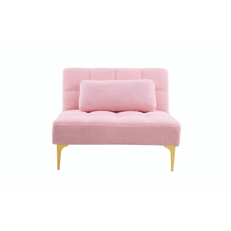 Convertible Sofa Bed Futon with Gold Metal Legs in Teddy Fabric