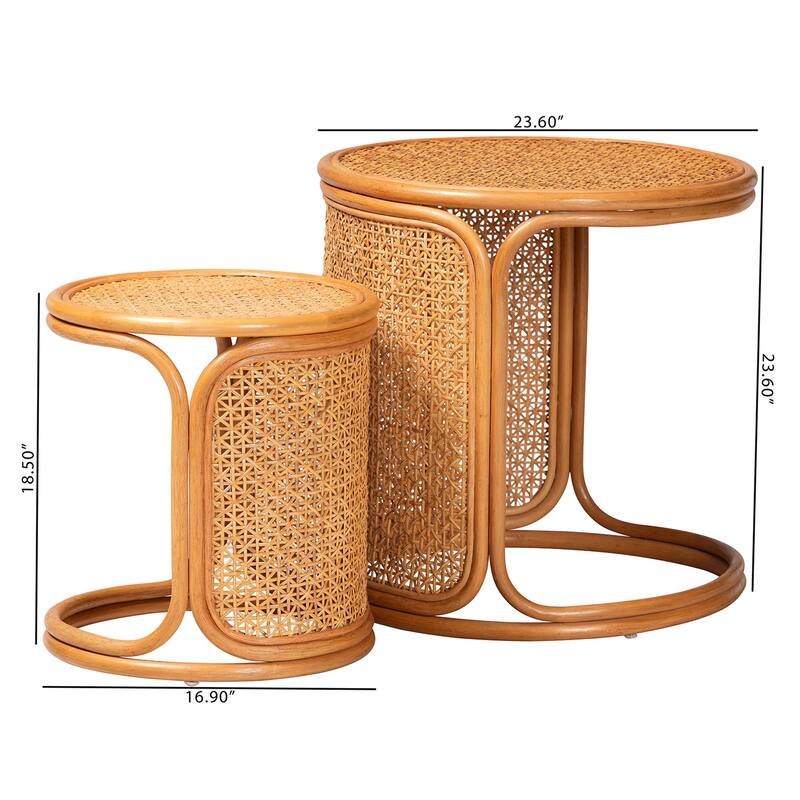 Eldon Bohemian Honey Rattan 2-Piece Nesting End Table Set