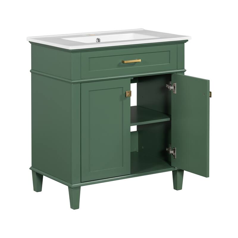 GDFStudio - Ailsa Wood & Ceramic 30" Bathroom Vanity with Basin, Soft-Close Door & Adjustable Shelves