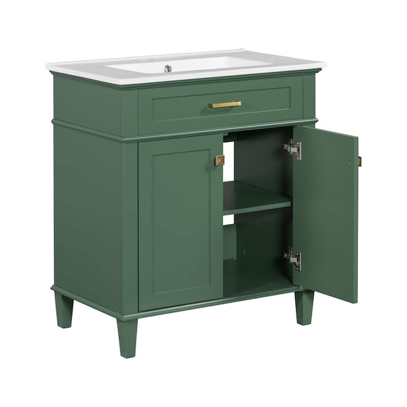 Roomfitters Modern 30" Bathroom Vanity with Ceramic Basin, Soft-Close Door and Adjustable Shelves