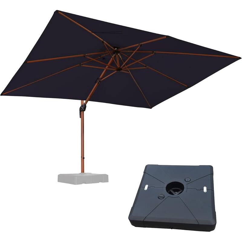 PURPLE LEAF 9/10/11ft Square 09x12ft Rectangle Wood Pattern Patio Cantilever Umbrella with Base - 9x12ft Navy Blue
