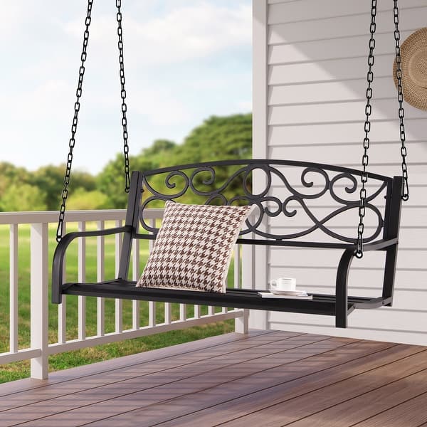 Gymax Patio Hanging Porch Swing Outdoor 2Person Metal Swing Bench