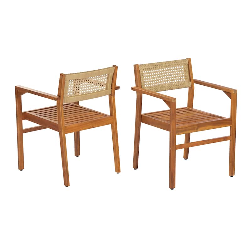 Christopher Knight Home - Modern Outdoor & Indoor Acacia Wood Dining Chairs Set with Wicker Backrest and Armrests