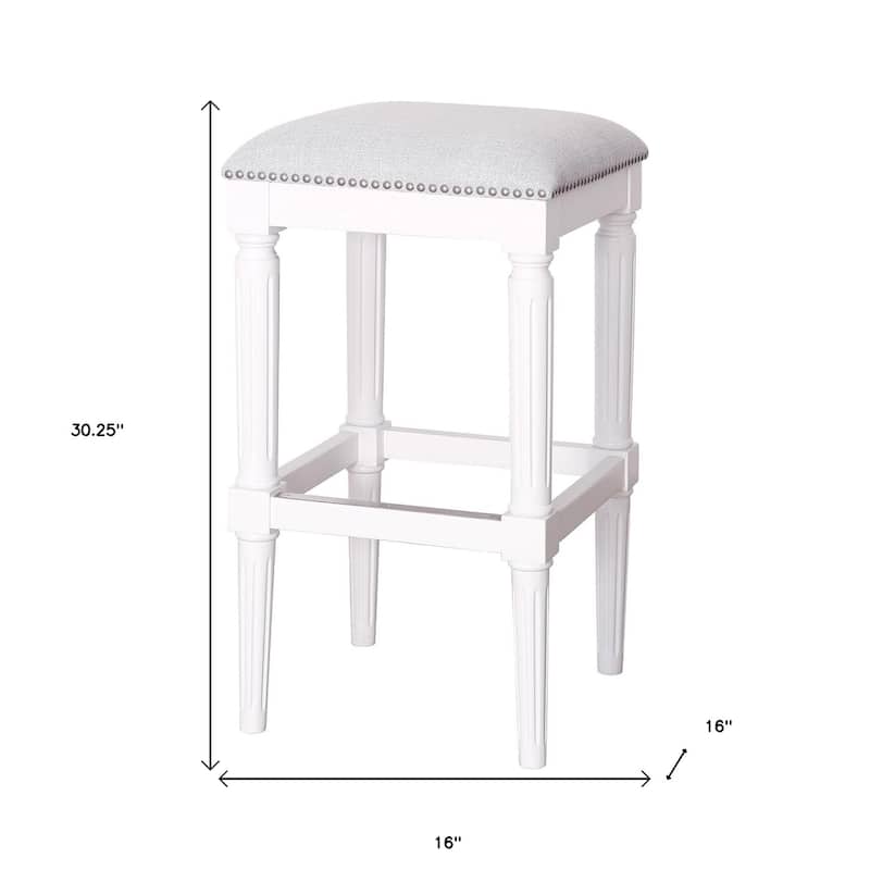 31" Light Gray And White Solid Wood Backless Bar Height Bar Chair