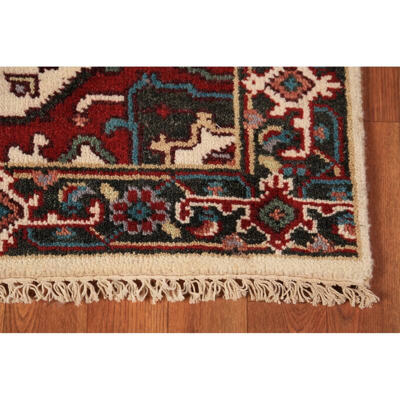 Geometric Heriz Serapi Indian Runner Rug Handmade Wool Carpet - 2'6"x 13'10"