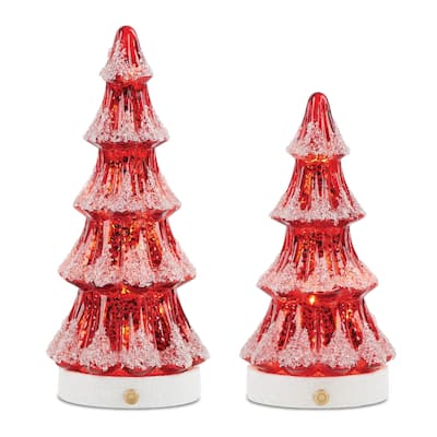 LED Mercury Glass Pine Tree (Set of 2) - N/A
