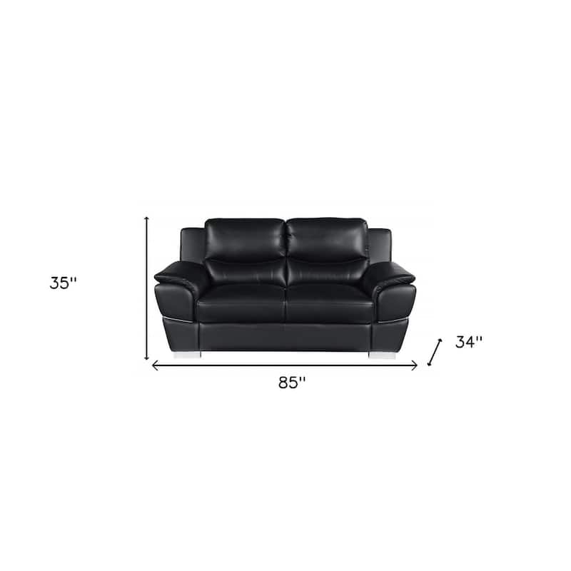HomeRoots Two Piece Indoor Black Genuine Leather Five Person Seating Set