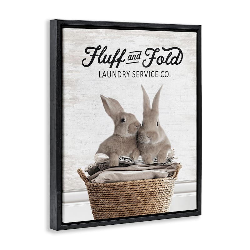 Stupell Vintage Laundry Service Bunnies Framed Floater Canvas Wall Art Design By Lettered and Lined