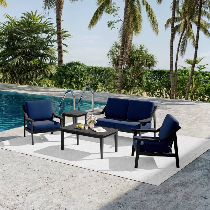 5-piece Adirondack Patio Teak Lounge Chairs Loveseat Conversation Set