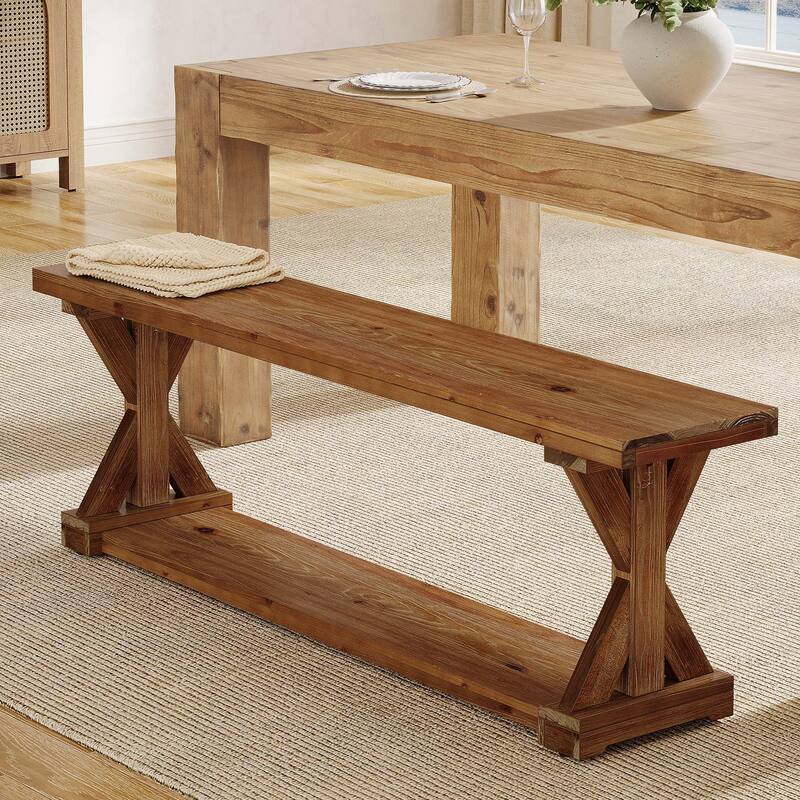 59" Solid Wood Dining Bench, Rustic Farmhouse Bench for Dining Table