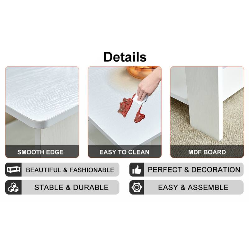A modern and practical white coffee table and coffee table. The double layered coffee table is made of MDF material