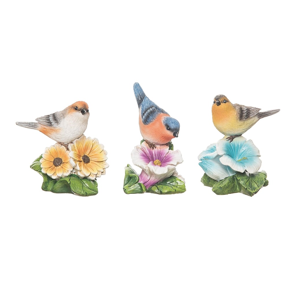 Transpac Resin Bright Bird & Flower Set of 3 Spring Home Decorations
