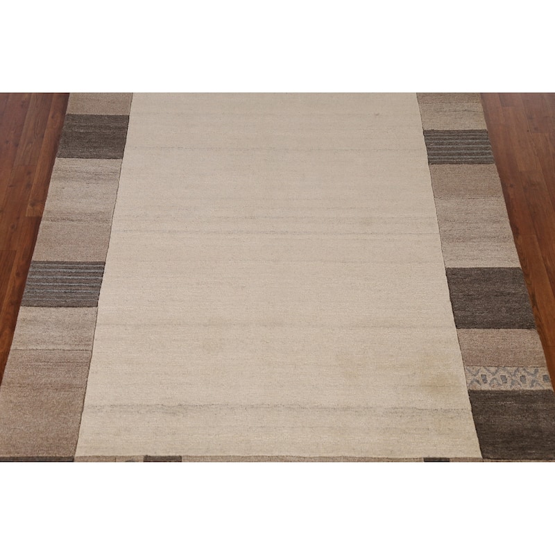 Gabbeh Indian Area Rug Hand-Tufted Beige Wool Carpet - 5'3" x 7'7"