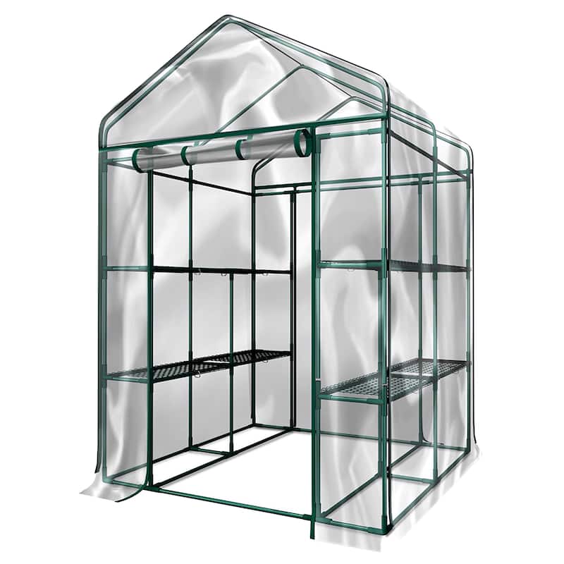 Walk-In Greenhouse with 8 Shelves and PVC Cover for Indoor or Outdoor Use by Home-Complete - 56.3 x 56.3 x 76.7