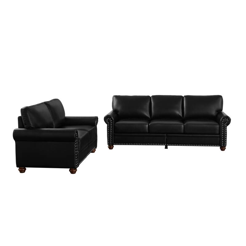 2+3 Seat Faux Leather Sofa with Storage - Durable Build, Stylish Nailhead Trim