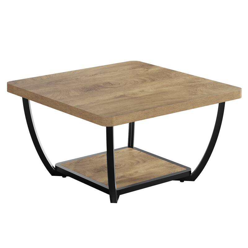 31.5" Square Coffee Table, 2-Tier Storage Shelves Accent Cocktail Table for Living Room