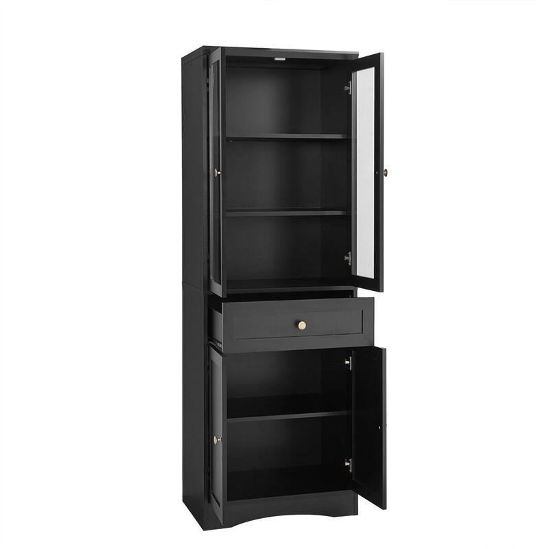 Freestanding Bathroom Storage Cabinet with 4 Doors and 1 Drawer, Tall Bathroom Floor Cabinet with Adjustable Shelf