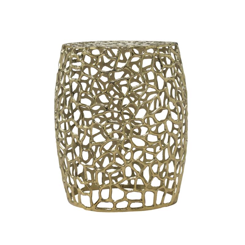 Roomfitters Aluminum Drum End Table with Intricate Openwork Accent Table for Living Room