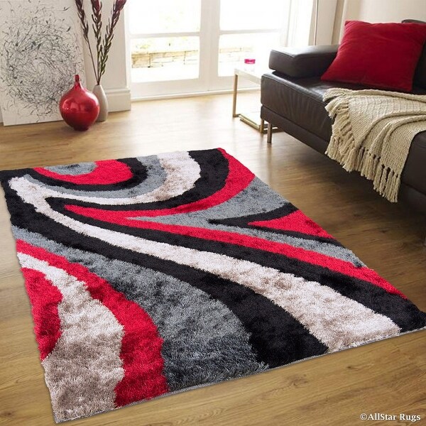 Allstar Red Geometric Thick Area Rug 4 11 X 6