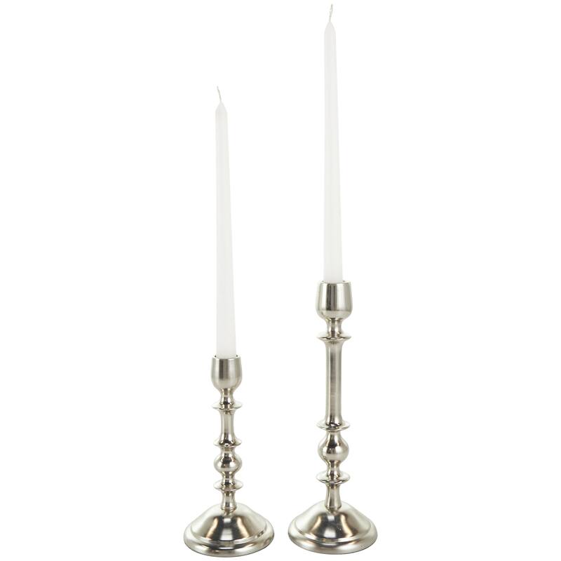Aluminum Metal Decorative Candle Holder - Set of 2 Gold or Silver - Roche River Decor - Silver