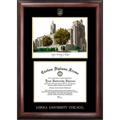 Loyola University Chicago 11w x 8.5h Gold Embossed Diploma Frame with Campus Images Lithograph