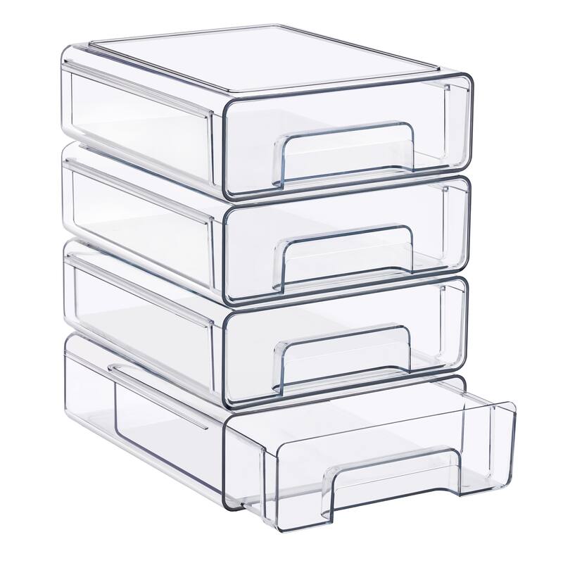 Sorbus Clear Stackable Storage Drawers Case with Handles - for Bathroom, Cabinet, Medicine & Baby Bottle Storage - 4 Pack Medium