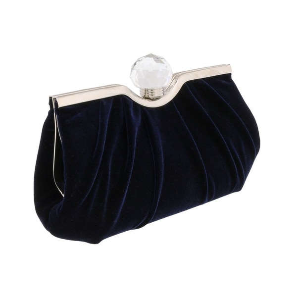 Scheilan Navy Blue Velvet Ruched Knob Clutch - Navy Blue - 10-5-3