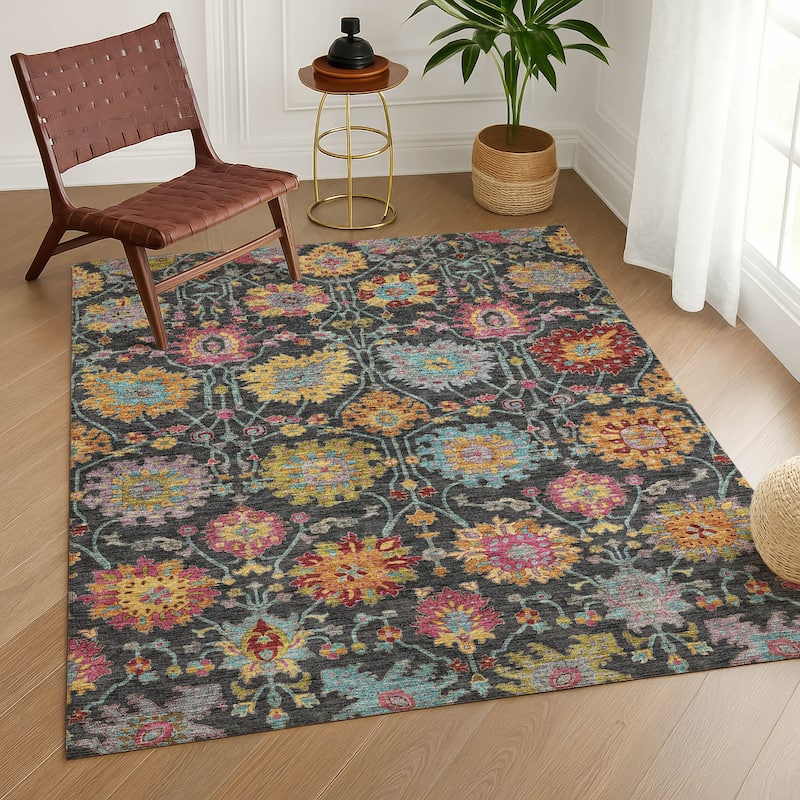 Machine Washable Indoor/ Outdoor Traditional Kashan Chantille Rug