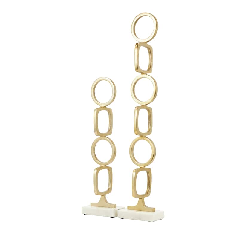 Silver, Gold or Black Aluminum Stacked Geometric Rings Sculpture with Marble Bases (Set of 2)