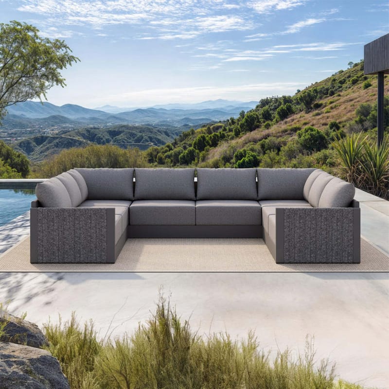 PURPLE LEAF Sanori Patio Conversation Set with Grey Ottoman and Cushion Patio Sofas Sectional Set for Poolside Graden - 8-Piece
