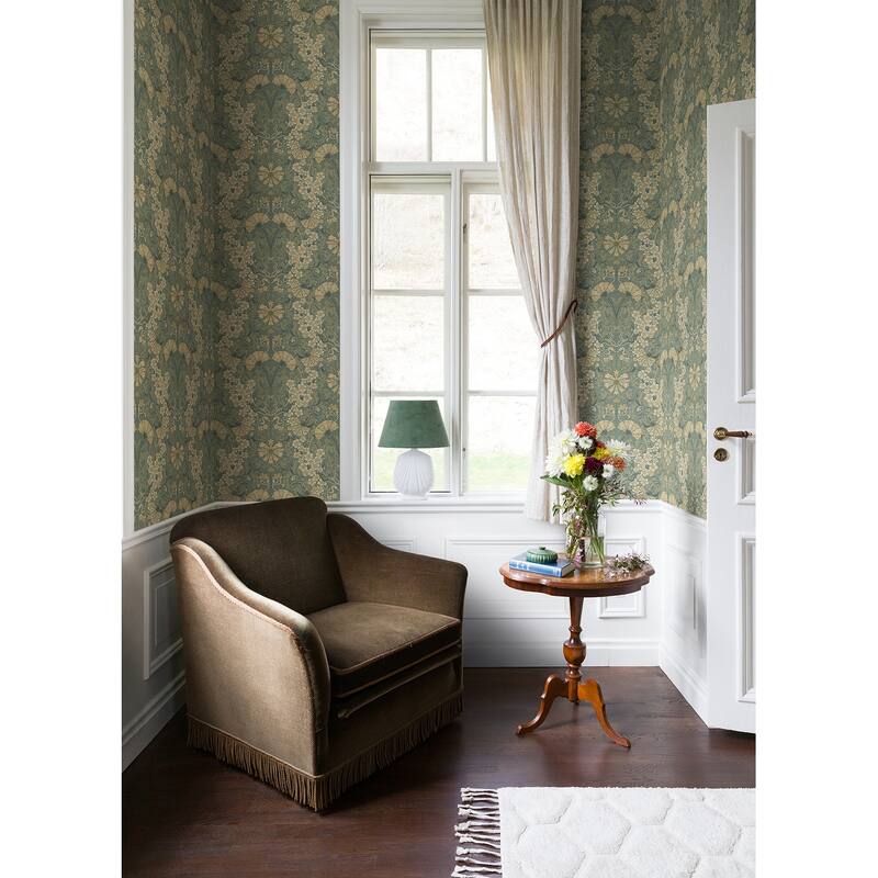 A-Street Prints Ojvind Sea Green Floral Ogee Wallpaper