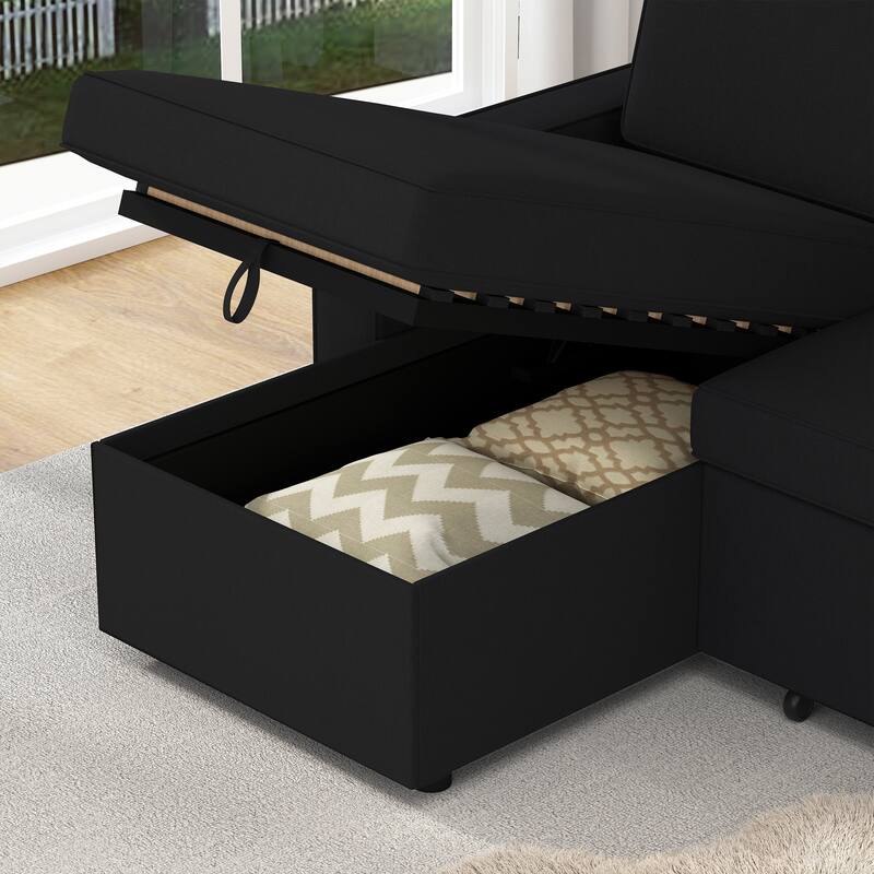 L-Shaped Couch Convertible Sofa Bed with Storage Chaise